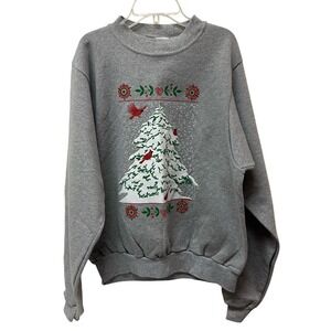 Vintage 90's Birds Christmas Tree Sweatshirt Graphic Print L Made In USA NEW NOS